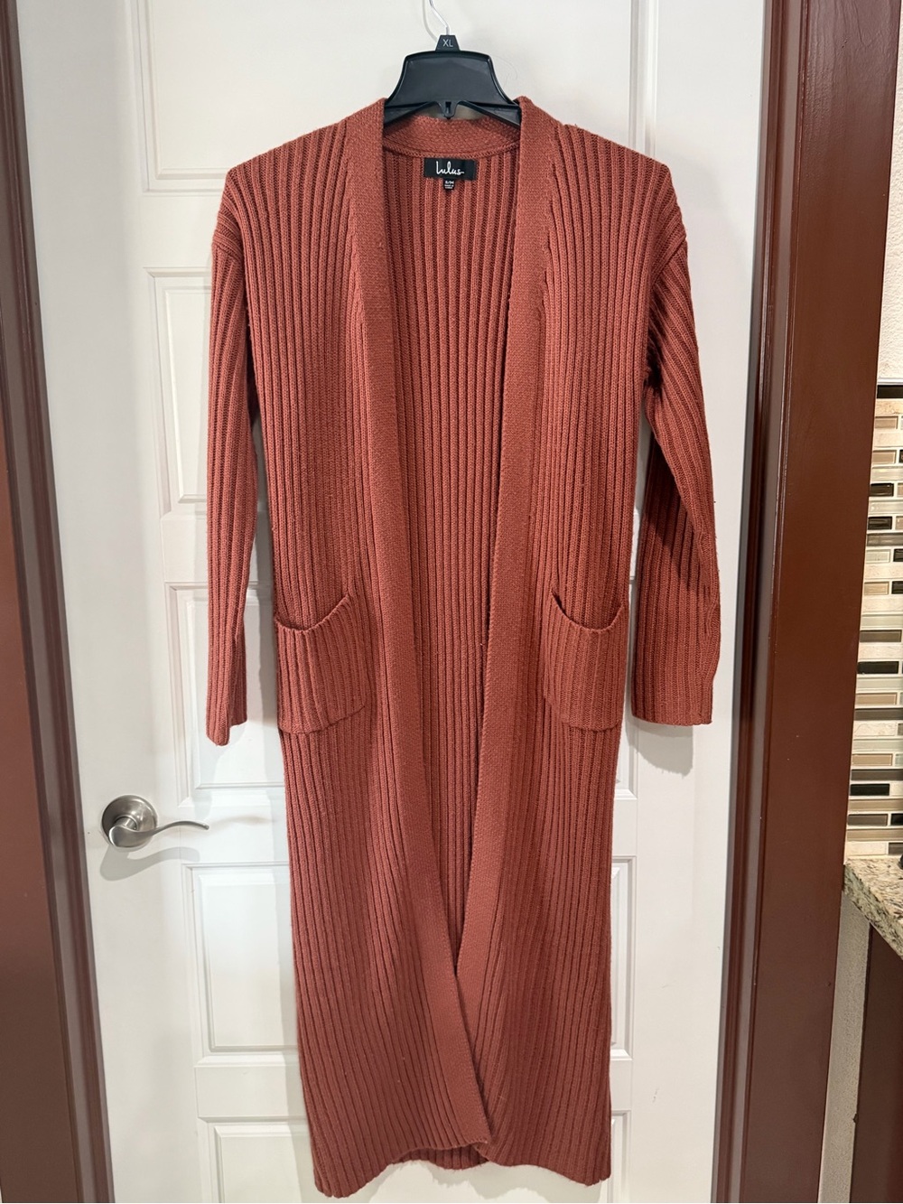 Lulu's Rust Ribbed Long Open-Front Cardigan - Picture 3 of 10